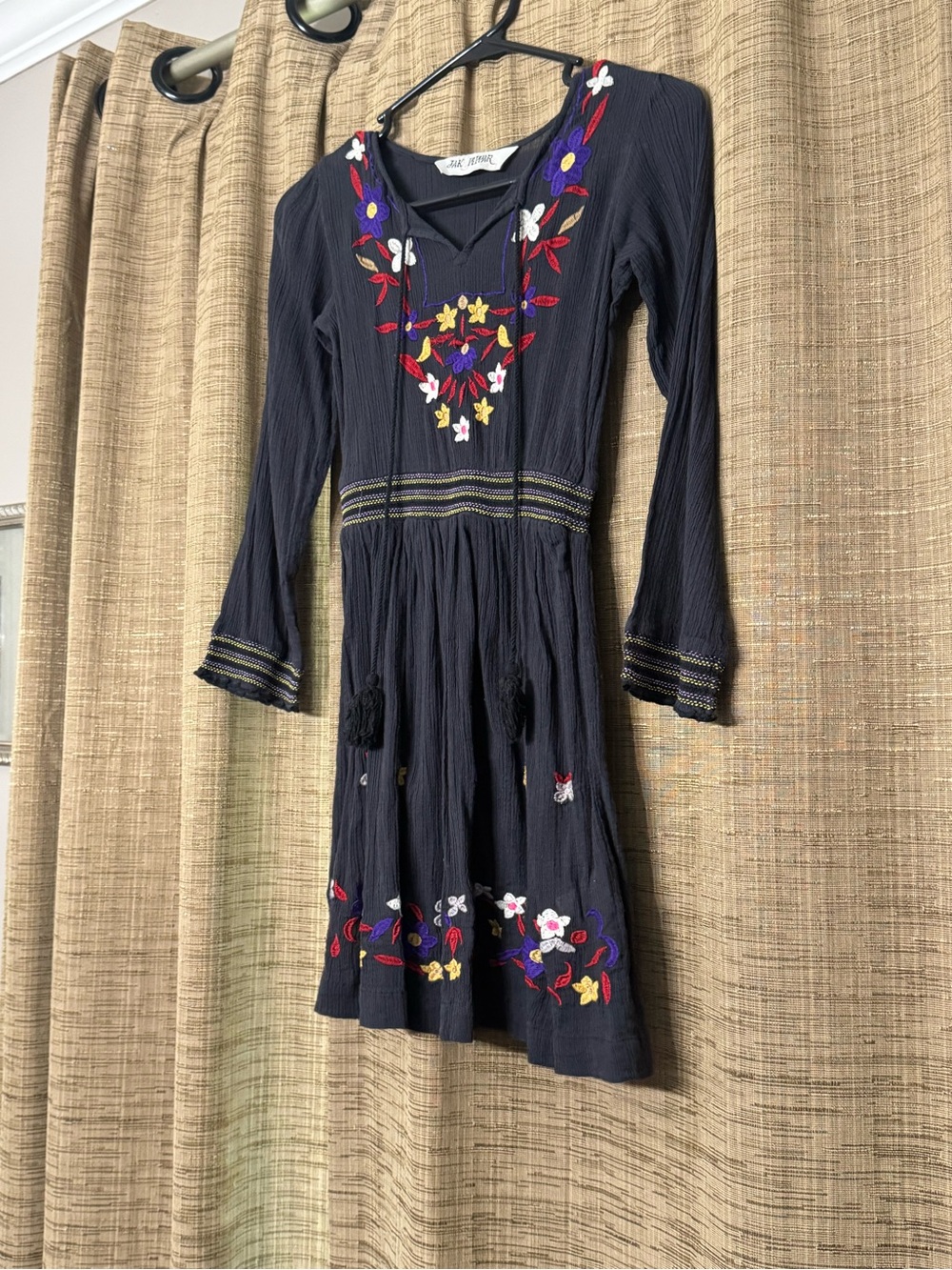 Jak & Pepper Navy Embroidered Bohemian Girls' Dress with Floral Detail